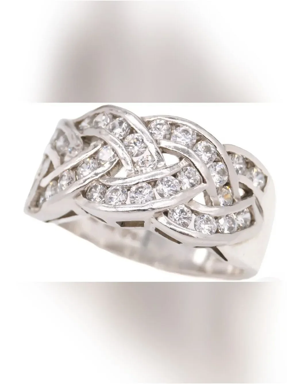 GSJ DQ Cz Crystal-Accented Braided Band Ring in 925 Silver Sz 7